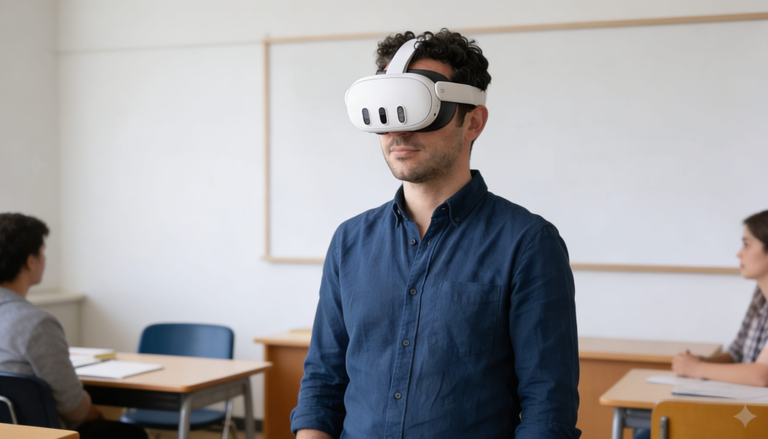 Docente con visore XR in aula